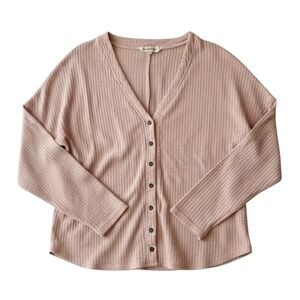 Davi & Dani Cardigan Sweater Beige Waffle Knit Casual Soft Girl Nature  Large